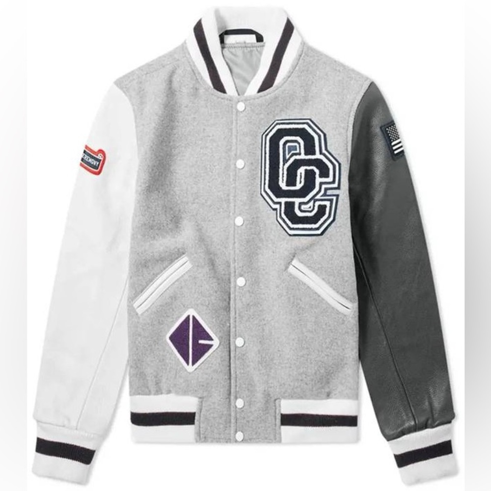 Opening Ceremony Contrast Leather Sleeves Wool Patches Varsity Bomber Jacket